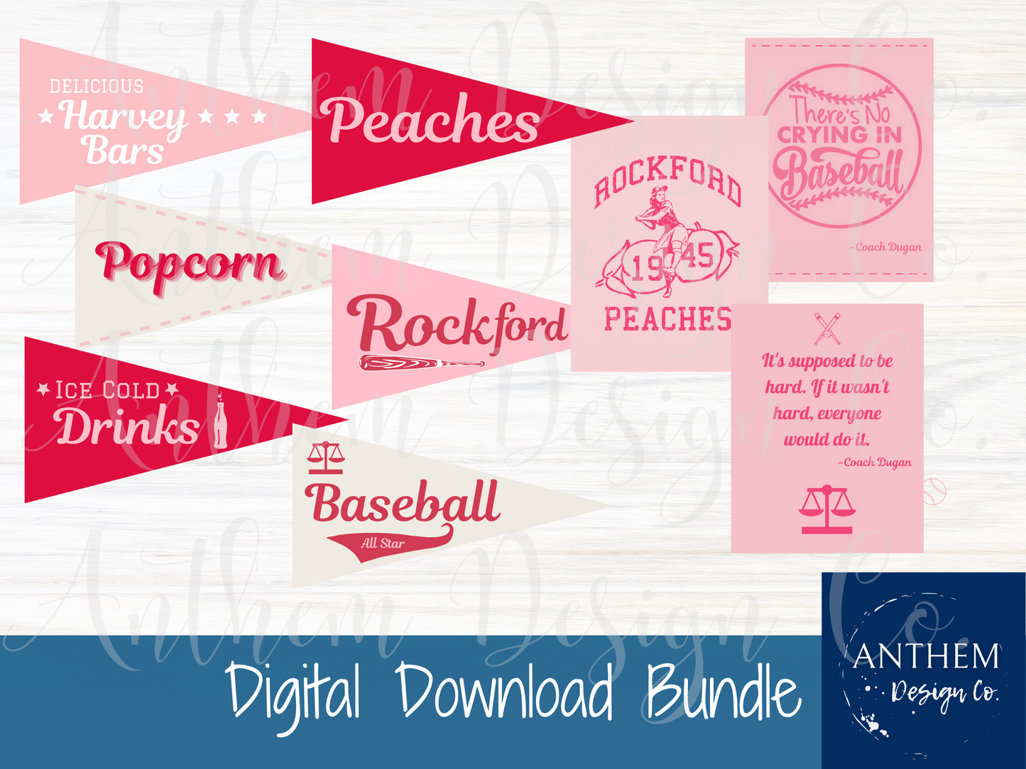 A League of Their Own printable pennants and quotes | PDF and PNG Images
