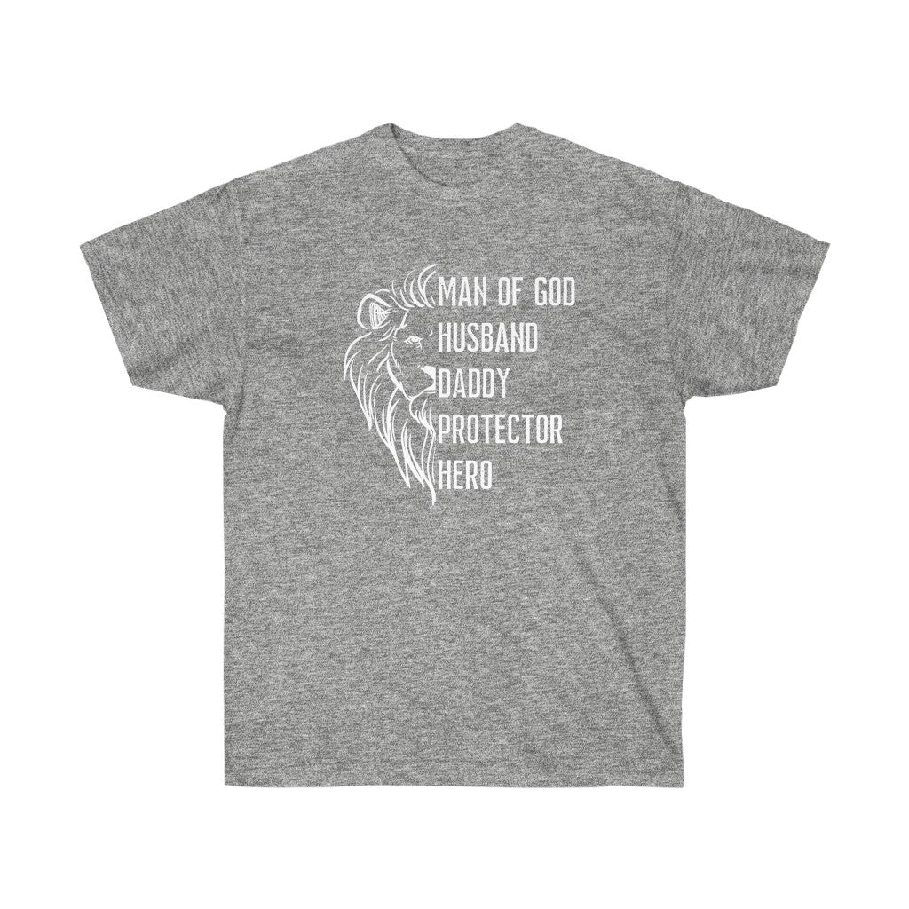 Man of God men's shirt, fathers day shirt, lion dad shirt, lion father shirt, husband daddy protector hero shirt