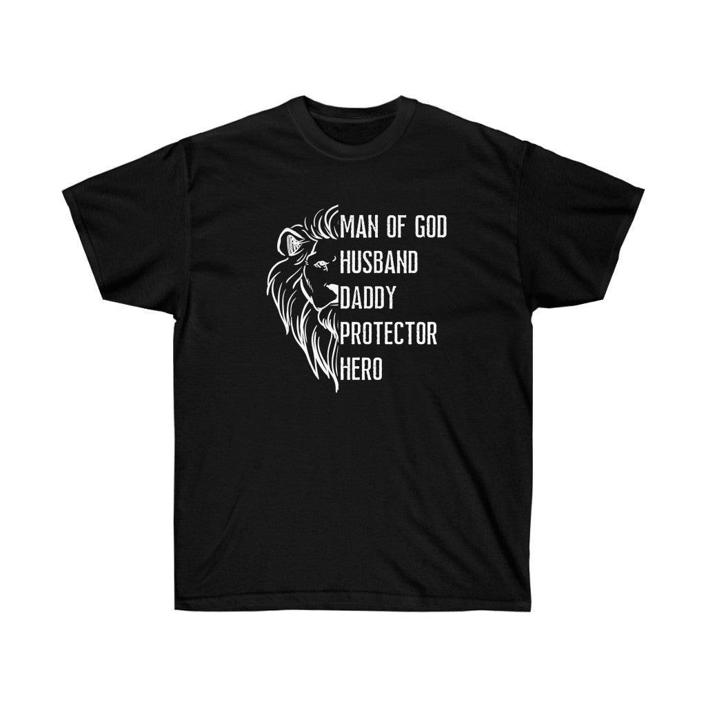 Man of God men's shirt, fathers day shirt, lion dad shirt, lion father shirt, husband daddy protector hero shirt
