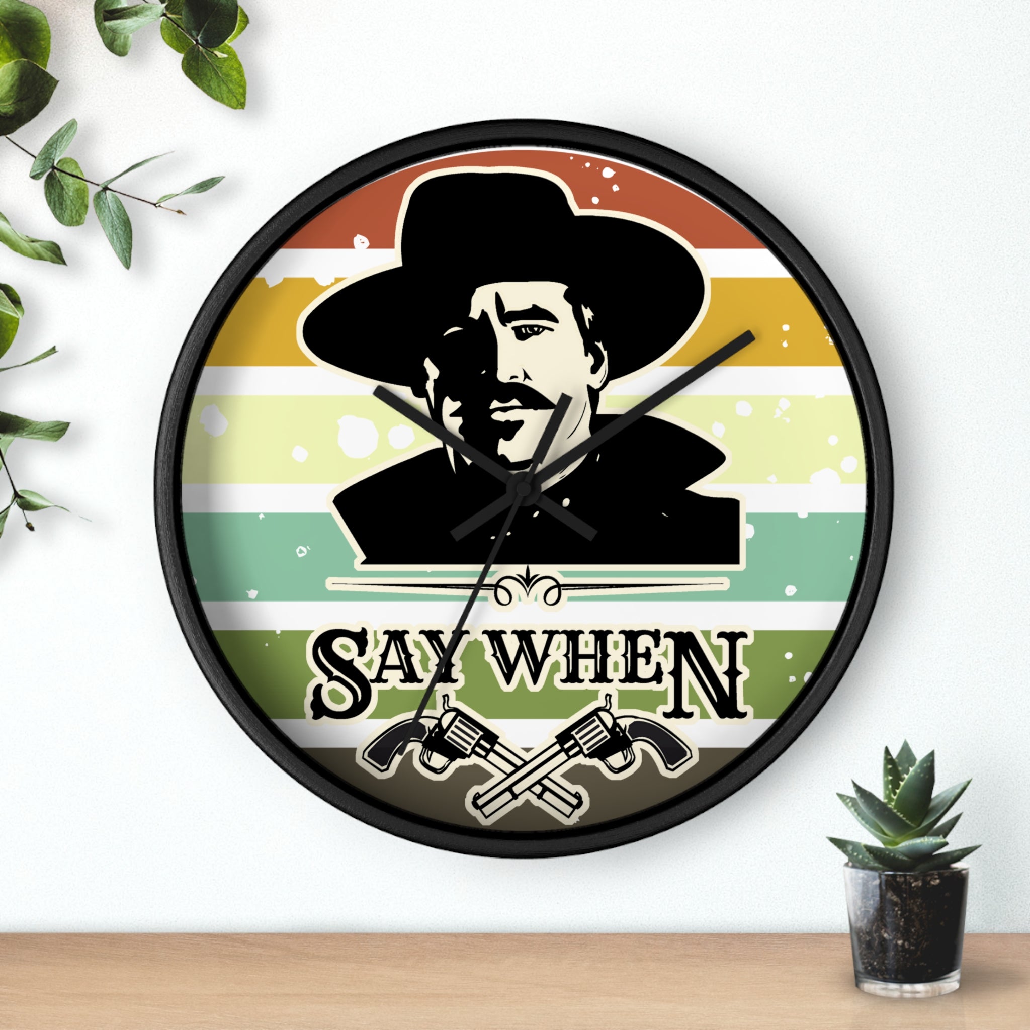 Vintage Western Wall Clock — “Say When” Cowboy Gunfighter Decor