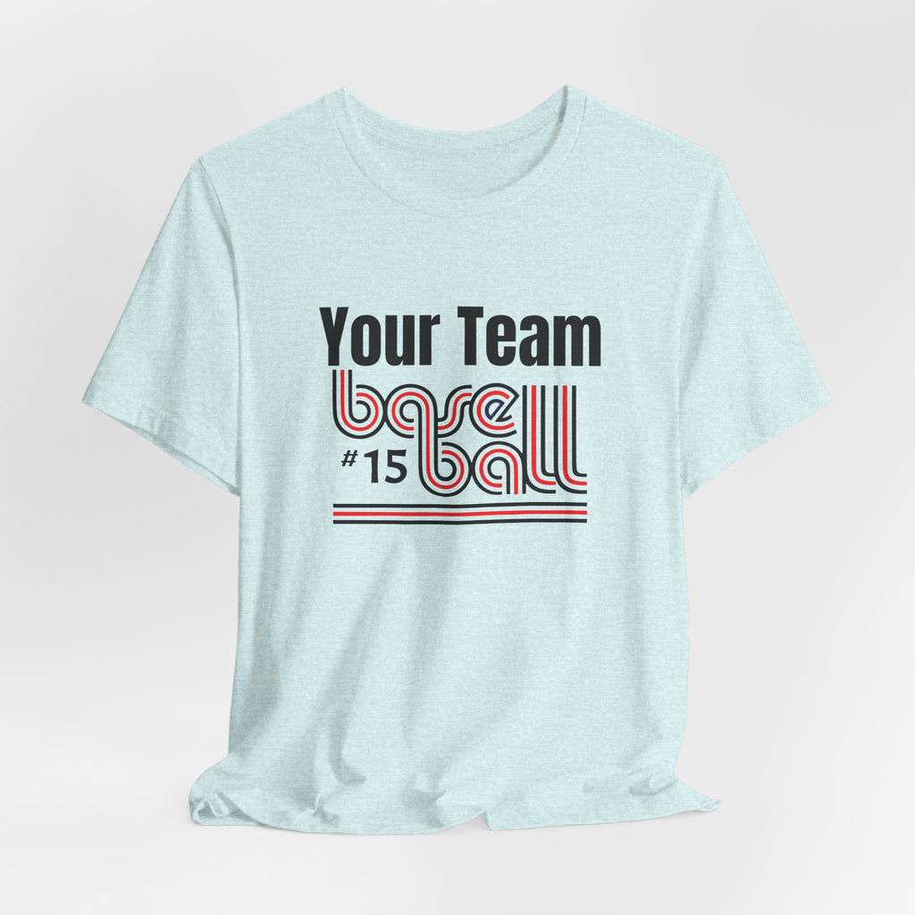 Custom Team-Name Jersey Tee — Red & Black Retro Line Design