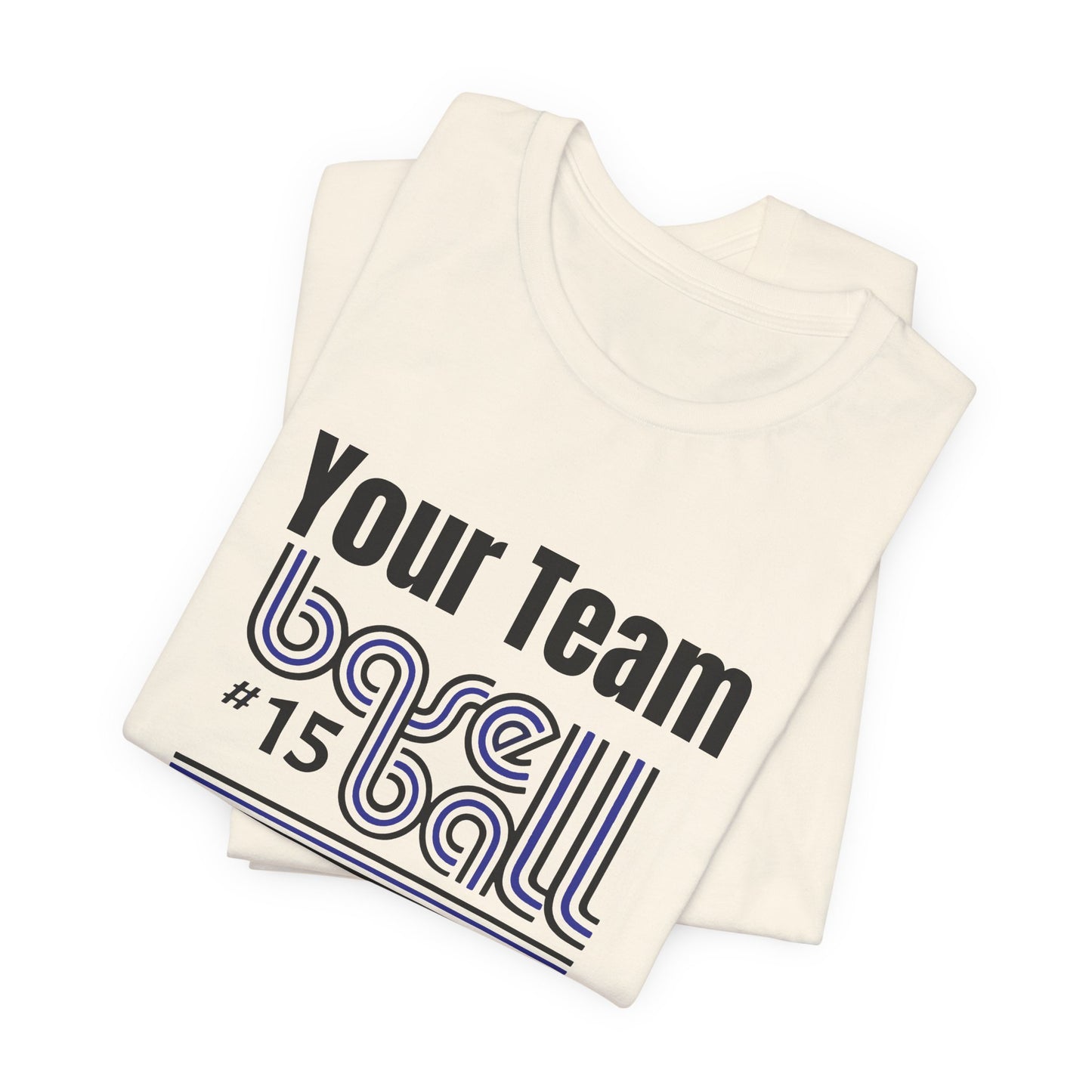 Custom Team-Name Jersey Tee — Blue & Black Retro Line Design
