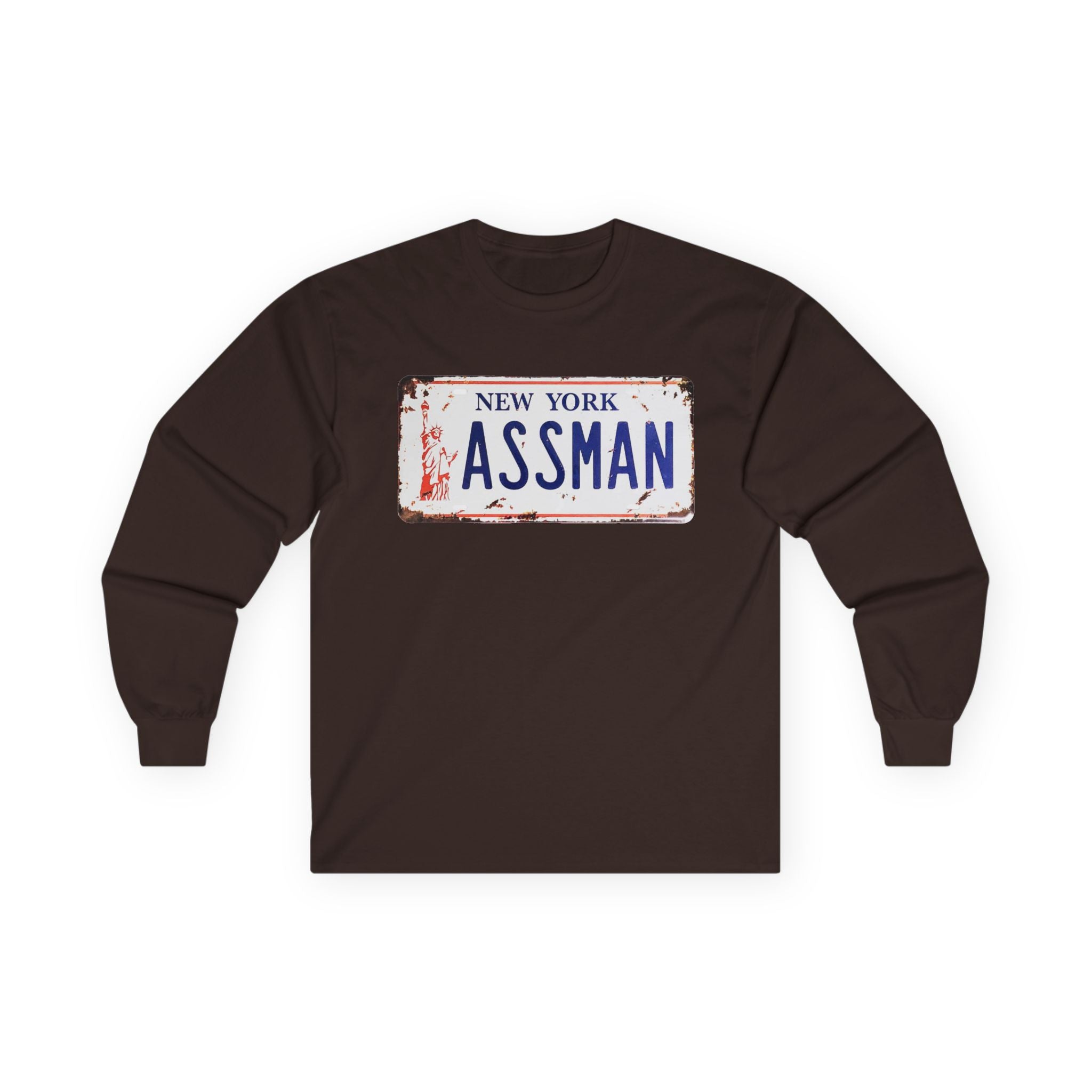 Assman License Plate Long Sleeve Tee — Funny New York Retro Graphic Shirt