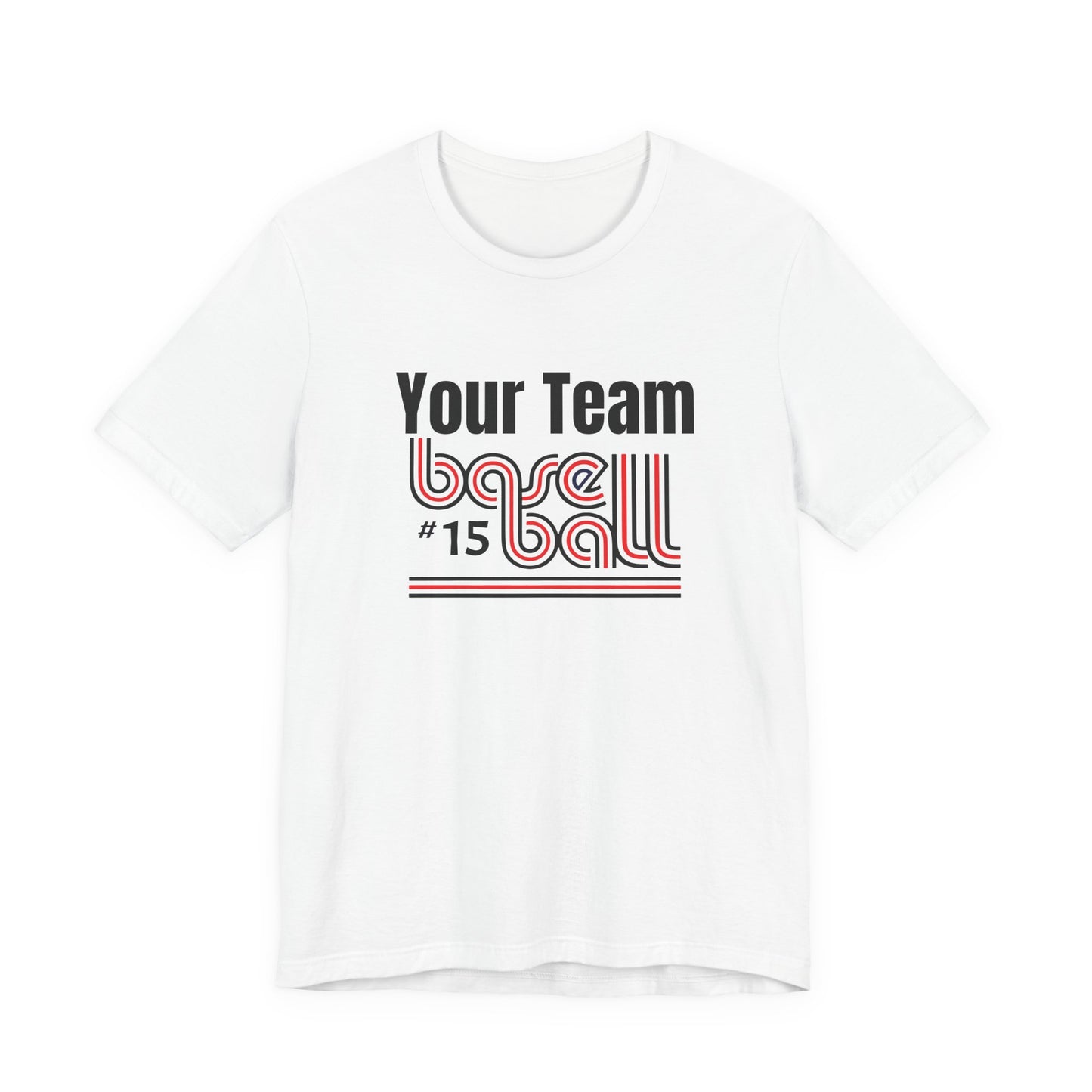 Custom Team-Name Jersey Tee — Red & Black Retro Line Design