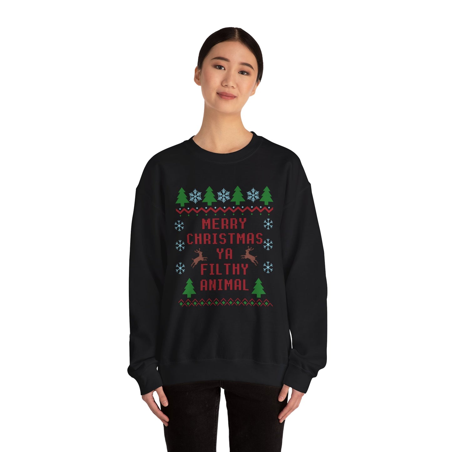Merry Christmas Ya Filthy Animal Sweatshirt - Ugly Christmas Holiday Crewneck