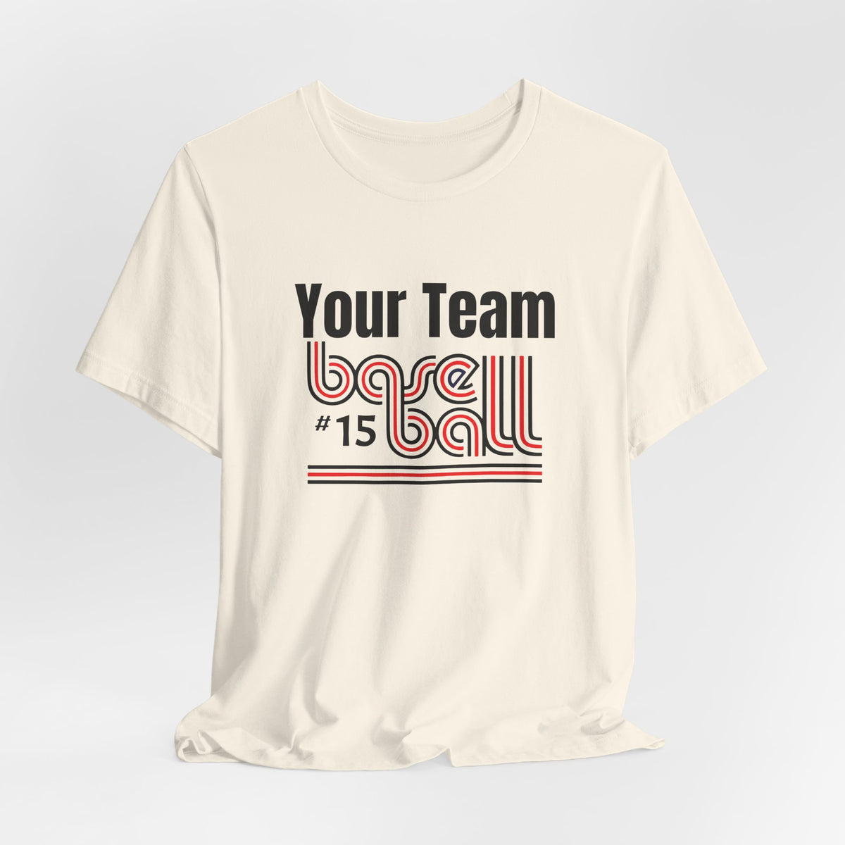 Custom Team-Name Jersey Tee — Red & Black Retro Line Design