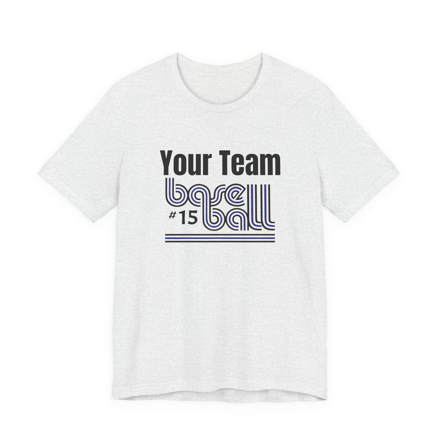 Custom Team-Name Jersey Tee — Blue & Black Retro Line Design