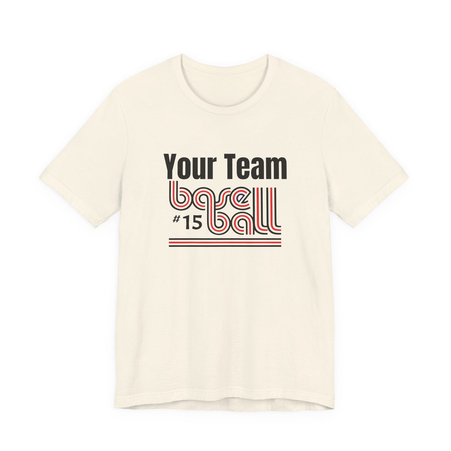 Custom Team-Name Jersey Tee — Red & Black Retro Line Design