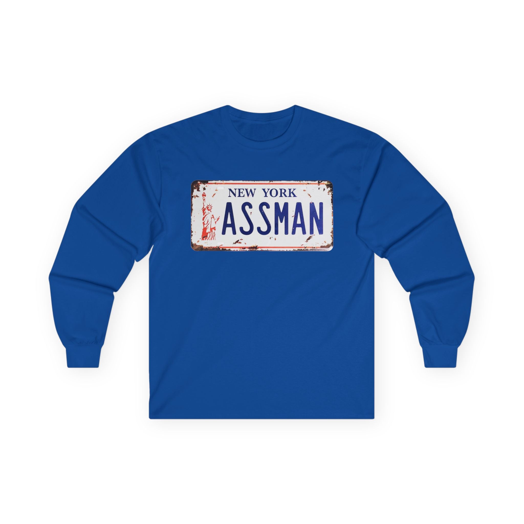 Assman License Plate Long Sleeve Tee — Funny New York Retro Graphic Shirt