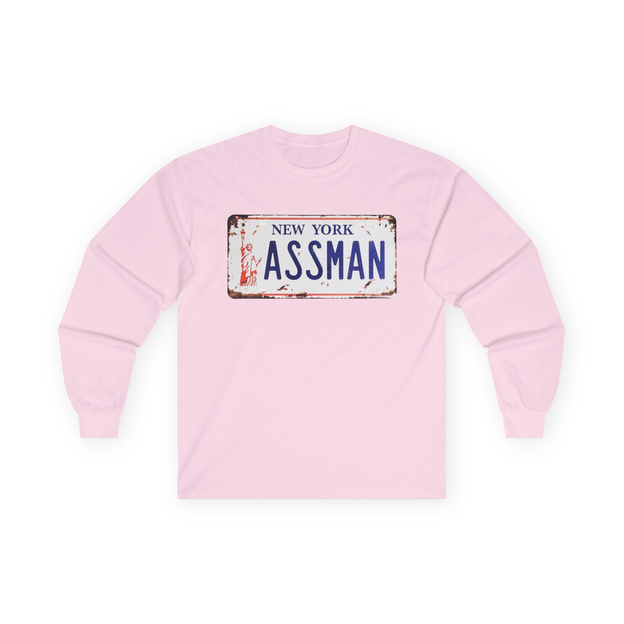 Assman License Plate Long Sleeve Tee — Funny New York Retro Graphic Shirt