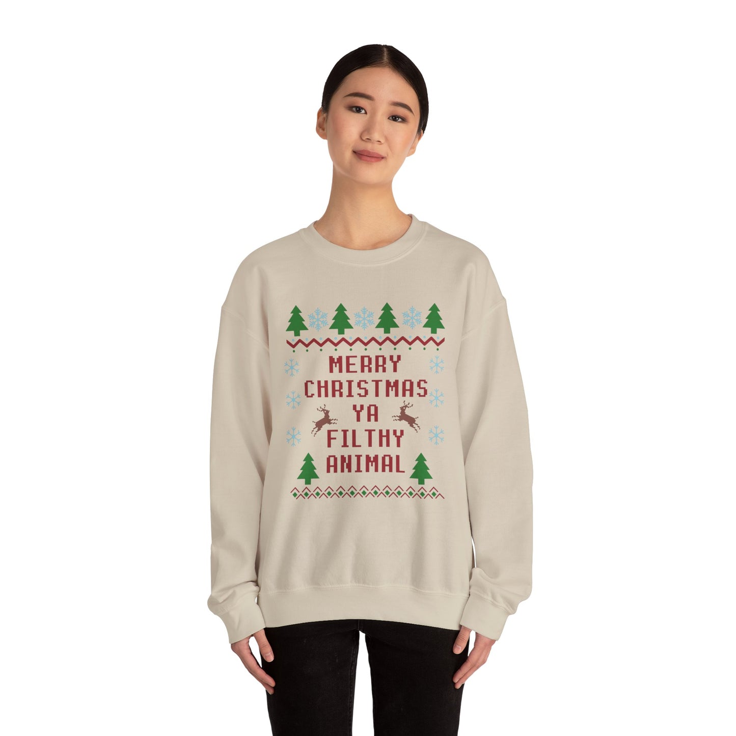 Merry Christmas Ya Filthy Animal Sweatshirt - Ugly Christmas Holiday Crewneck