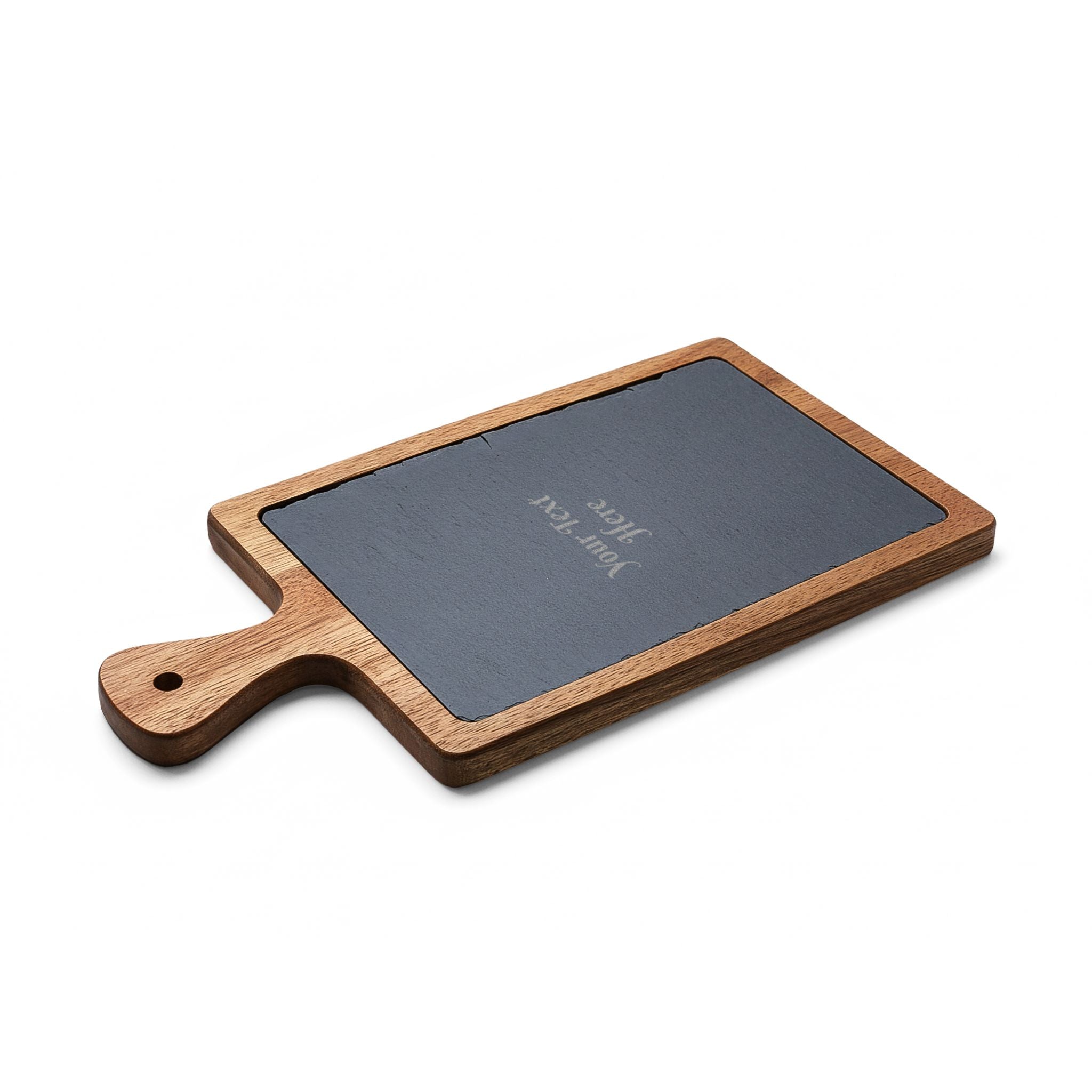Engraved Acacia Charcuterie Board with Slate Insert & Cheese Knife Set — Personalized Cheese Board Gift