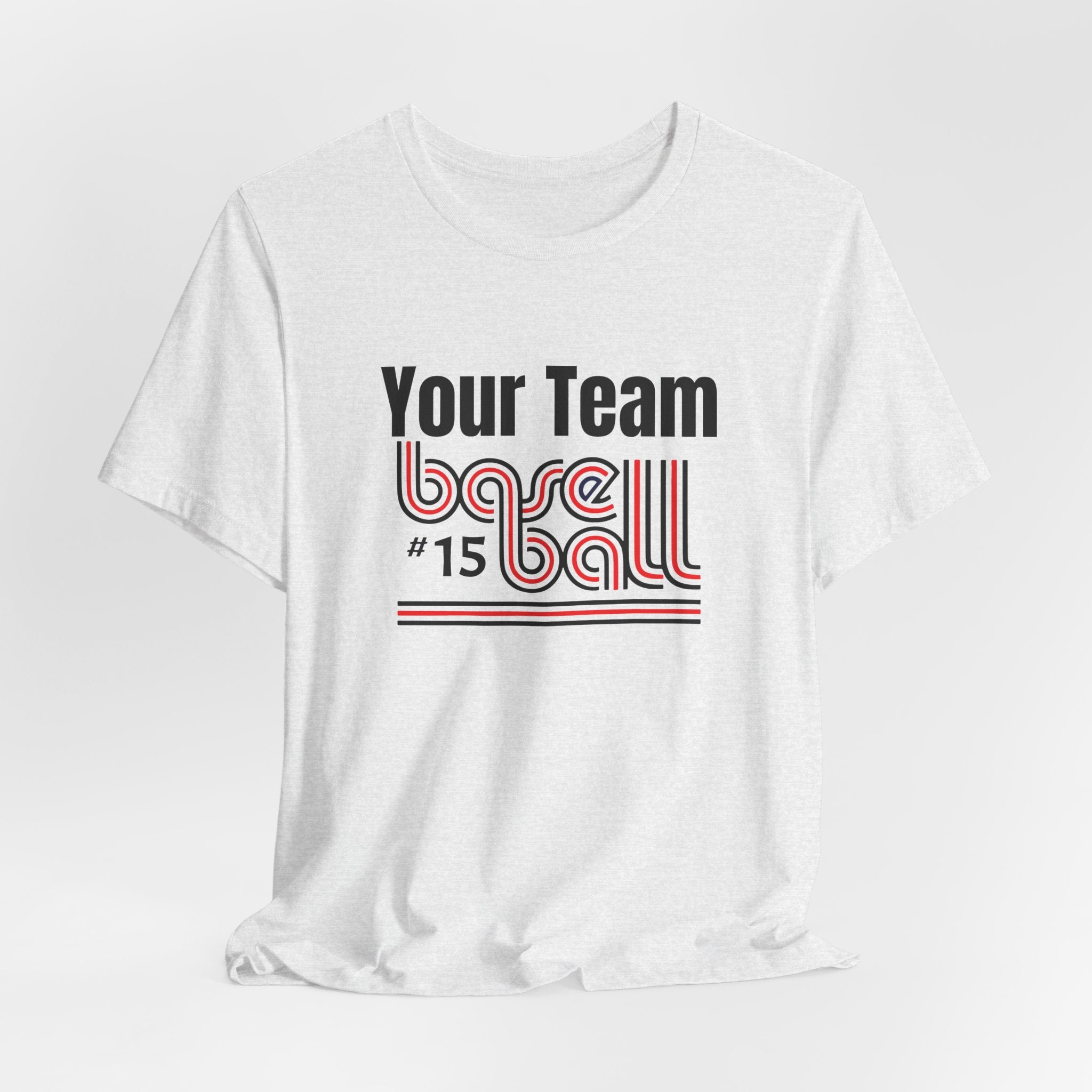 Custom Team-Name Jersey Tee — Red & Black Retro Line Design