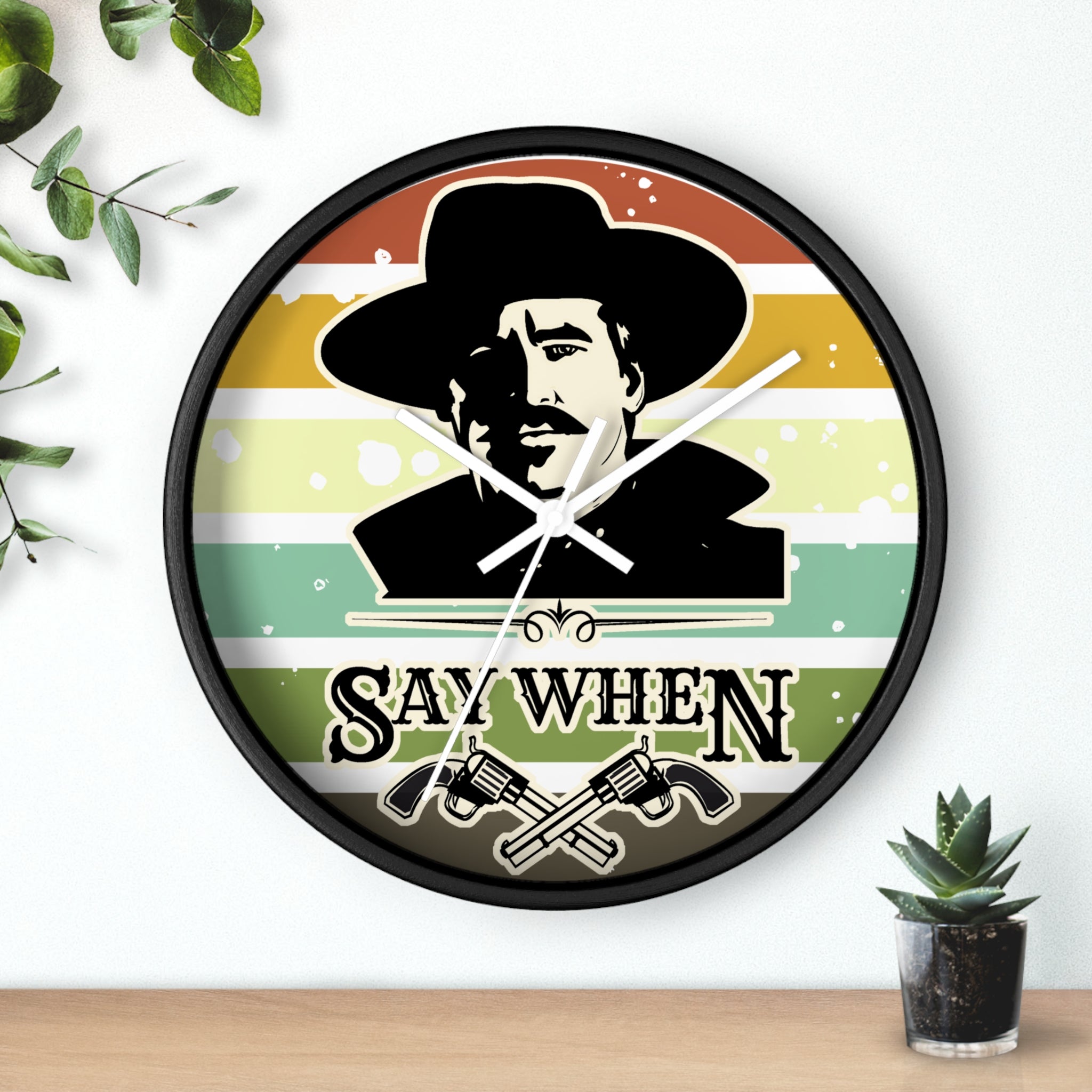 Vintage Western Wall Clock — “Say When” Cowboy Gunfighter Decor