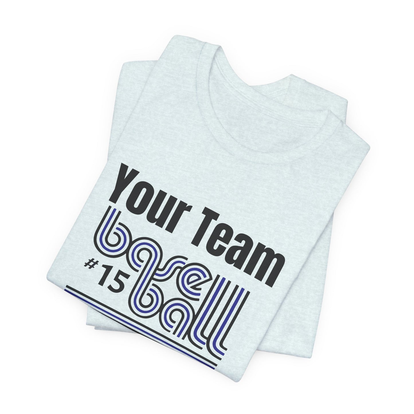 Custom Team-Name Jersey Tee — Blue & Black Retro Line Design