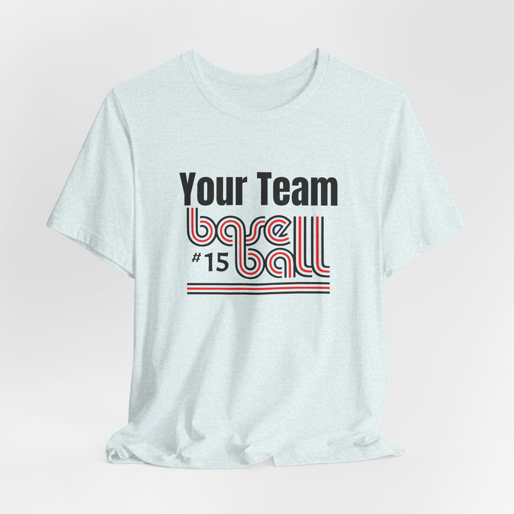 Custom Team-Name Jersey Tee — Red & Black Retro Line Design