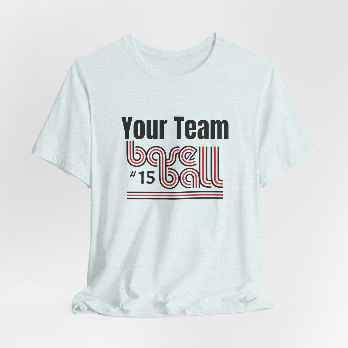 Custom Team-Name Jersey Tee — Red & Black Retro Line Design