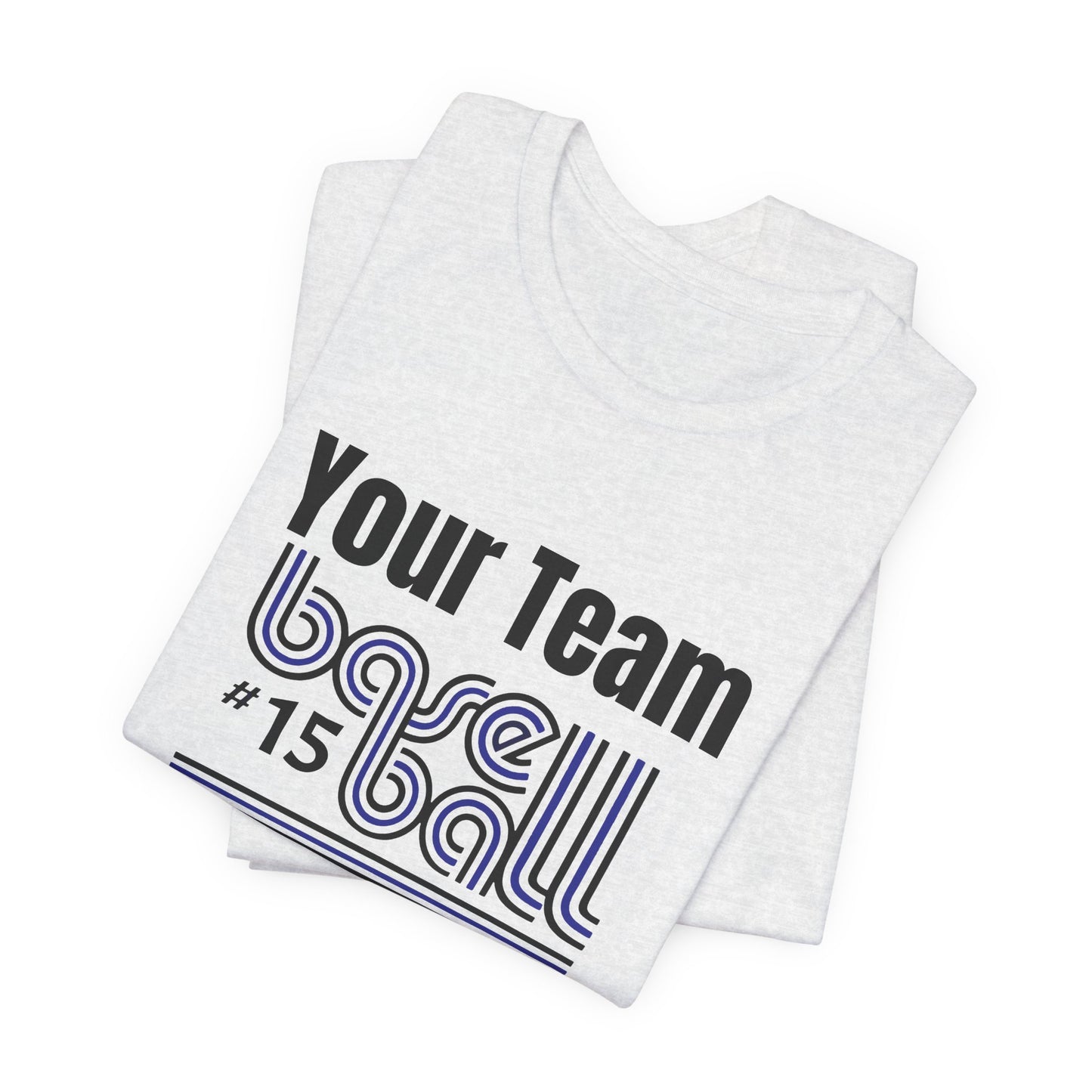 Custom Team-Name Jersey Tee — Blue & Black Retro Line Design