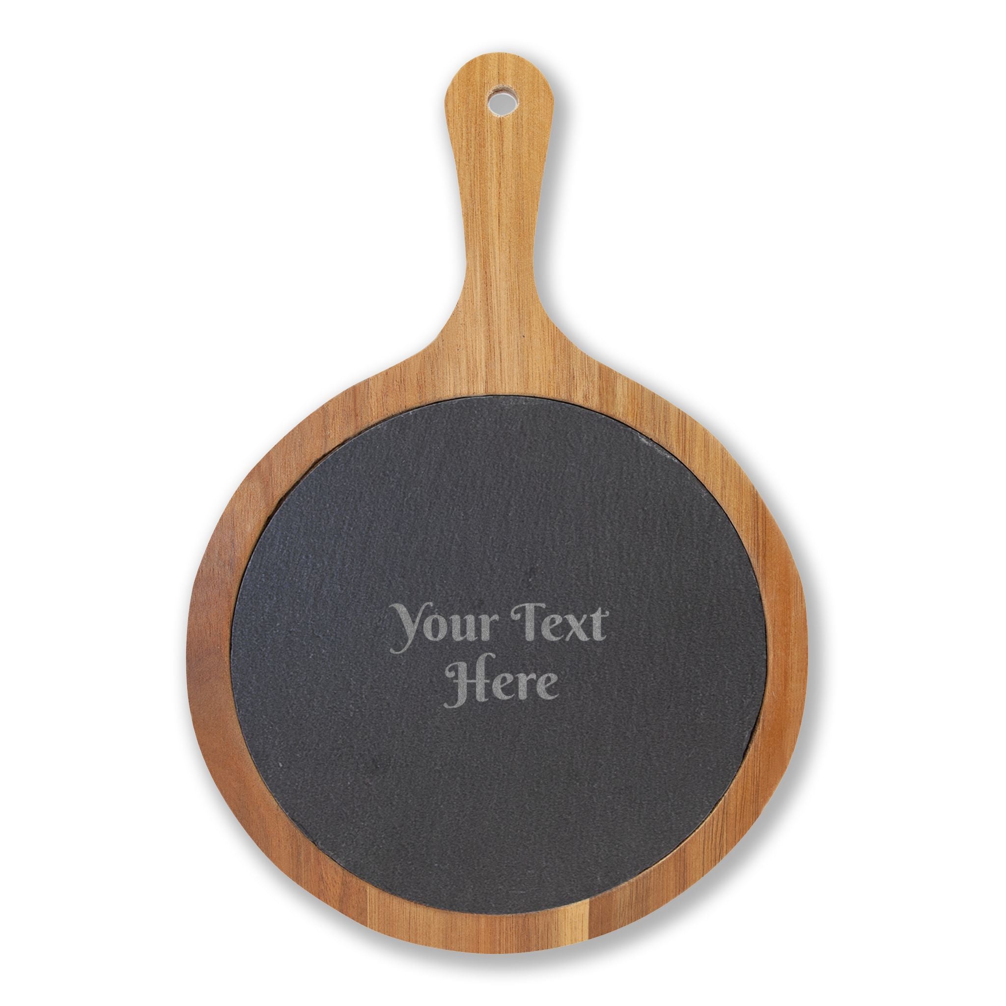 Engraved Acacia Charcuterie Board with Slate Insert & Cheese Knife Set — Personalized Cheese Board Gift
