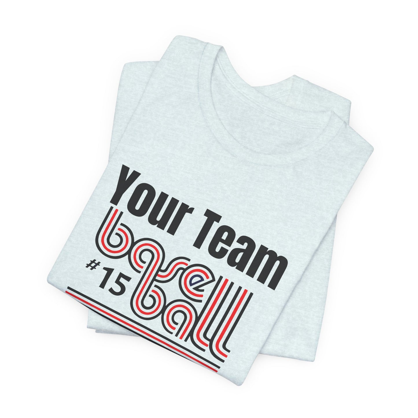 Custom Team-Name Jersey Tee — Red & Black Retro Line Design