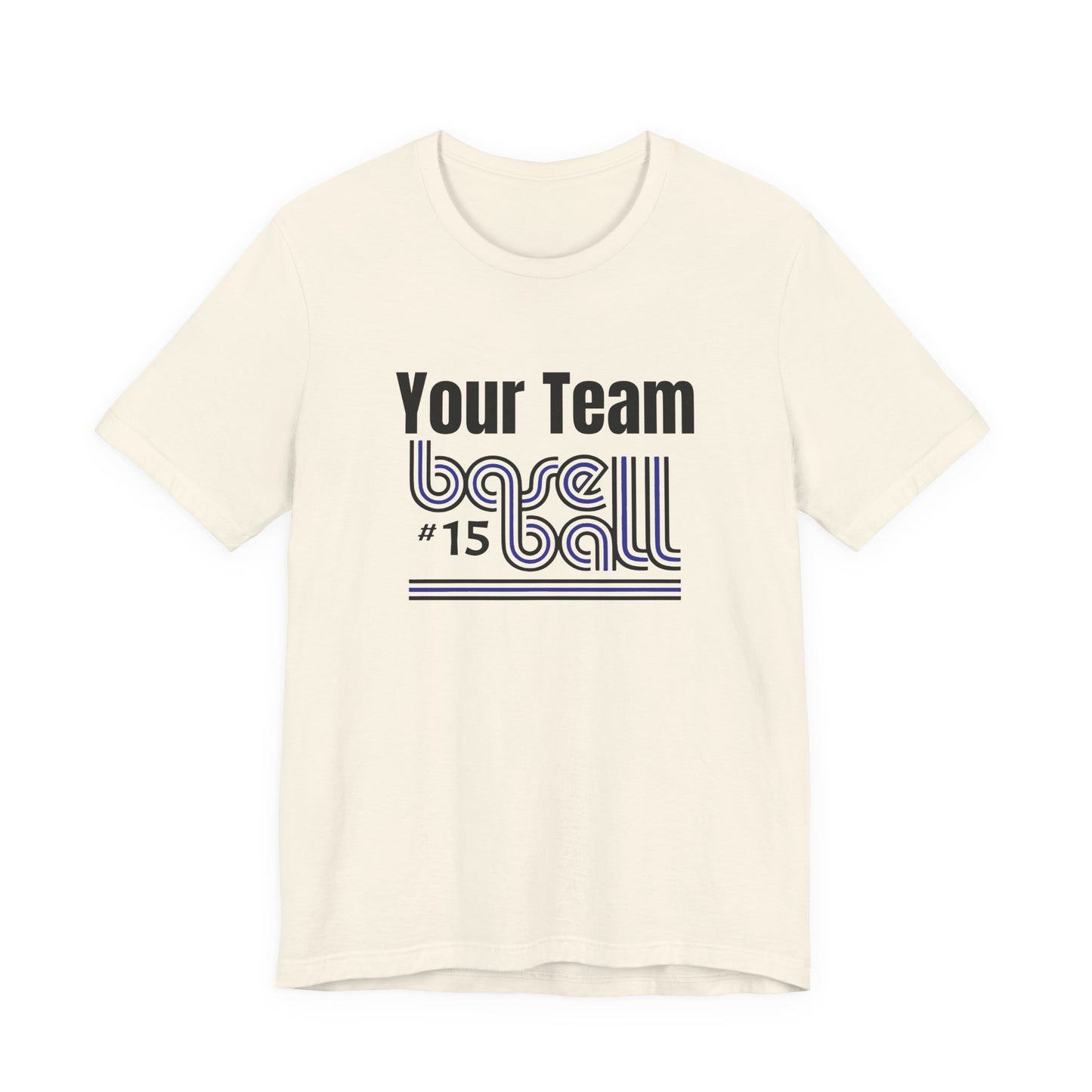 Custom Team-Name Jersey Tee — Blue & Black Retro Line Design