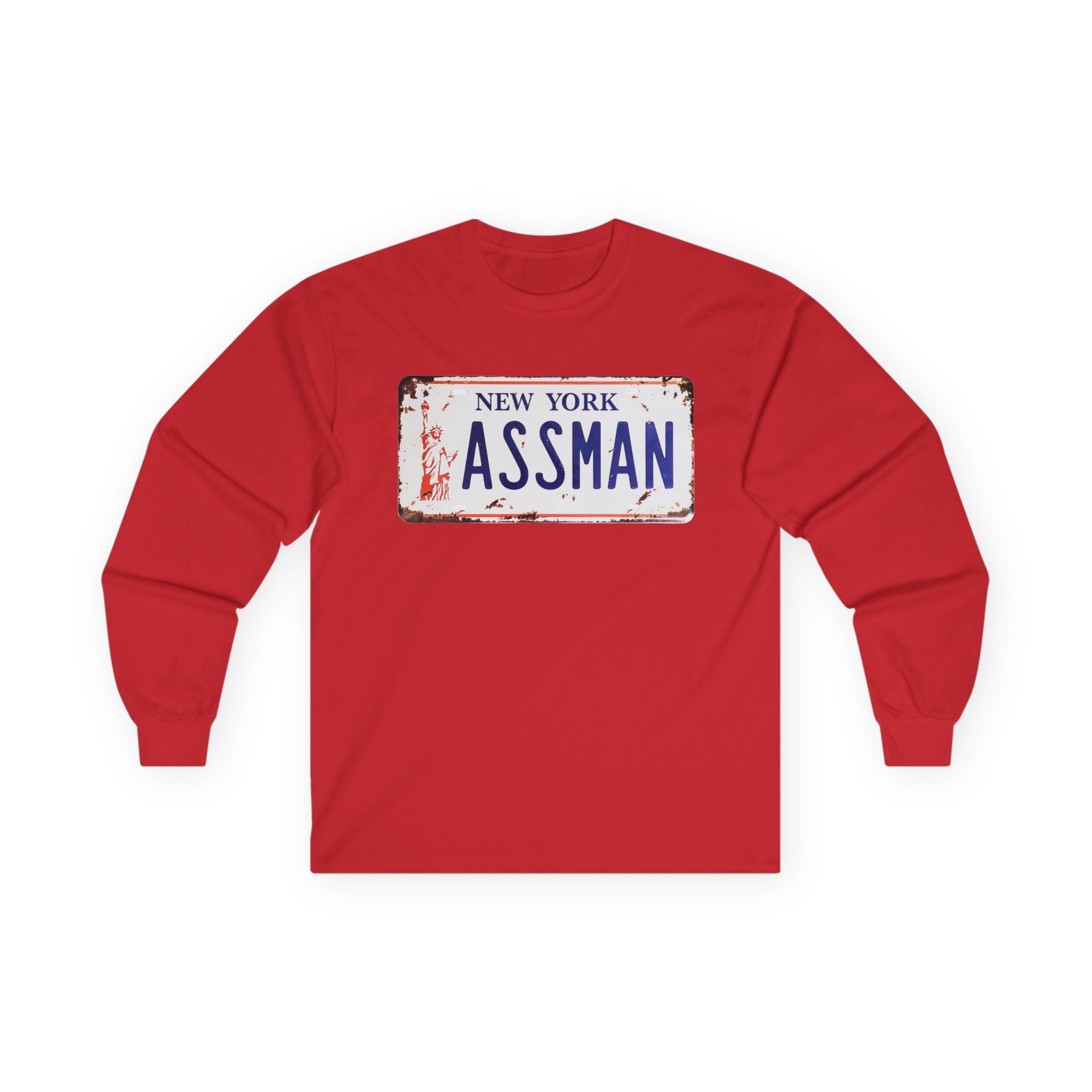 Assman License Plate Long Sleeve Tee — Funny New York Retro Graphic Shirt