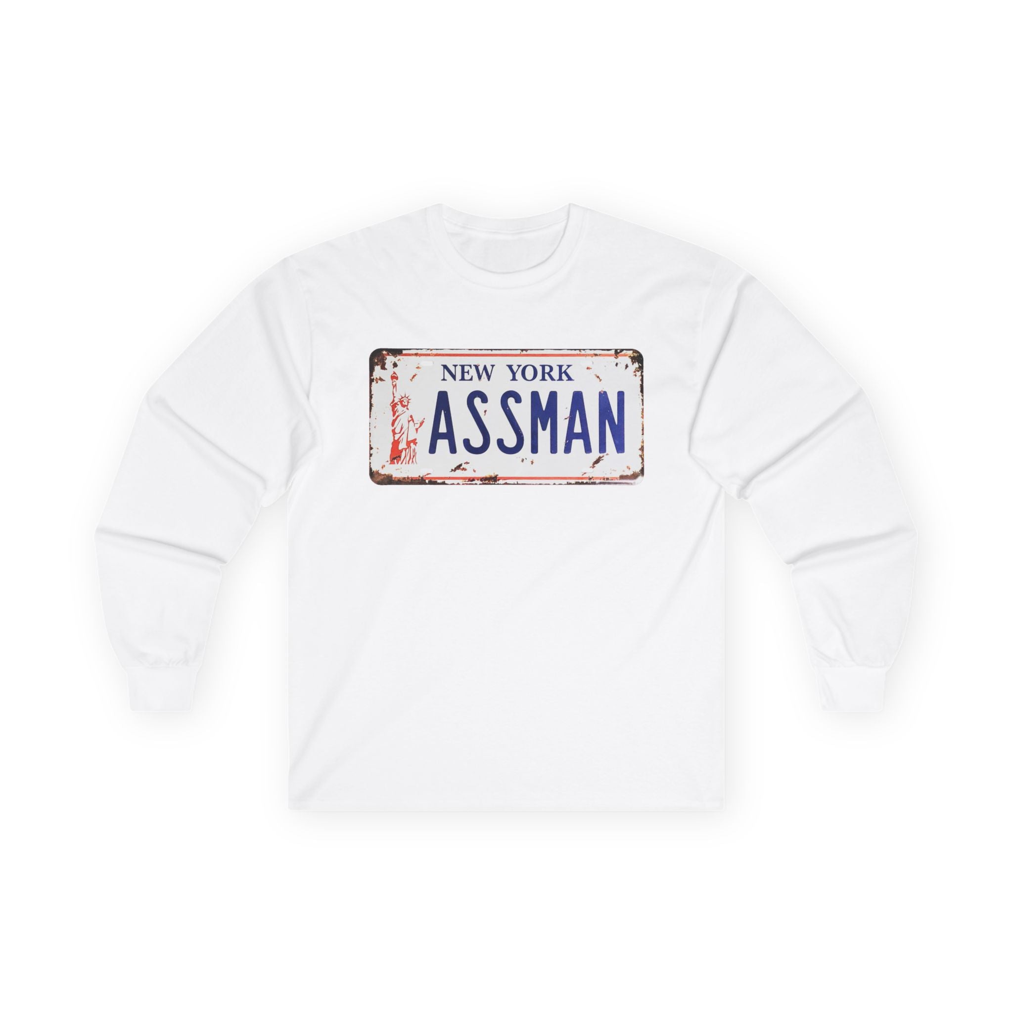 Assman License Plate Long Sleeve Tee — Funny New York Retro Graphic Shirt