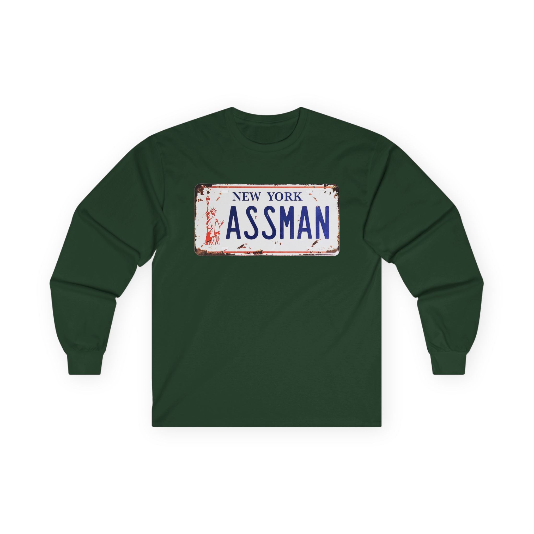 Assman License Plate Long Sleeve Tee — Funny New York Retro Graphic Shirt