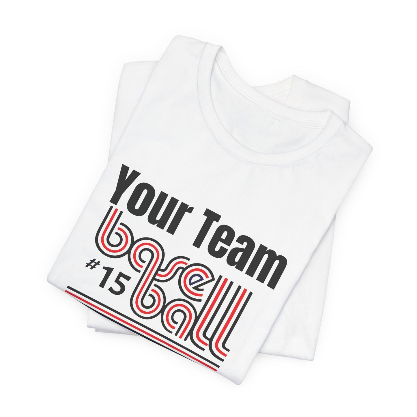 Custom Team-Name Jersey Tee — Red & Black Retro Line Design