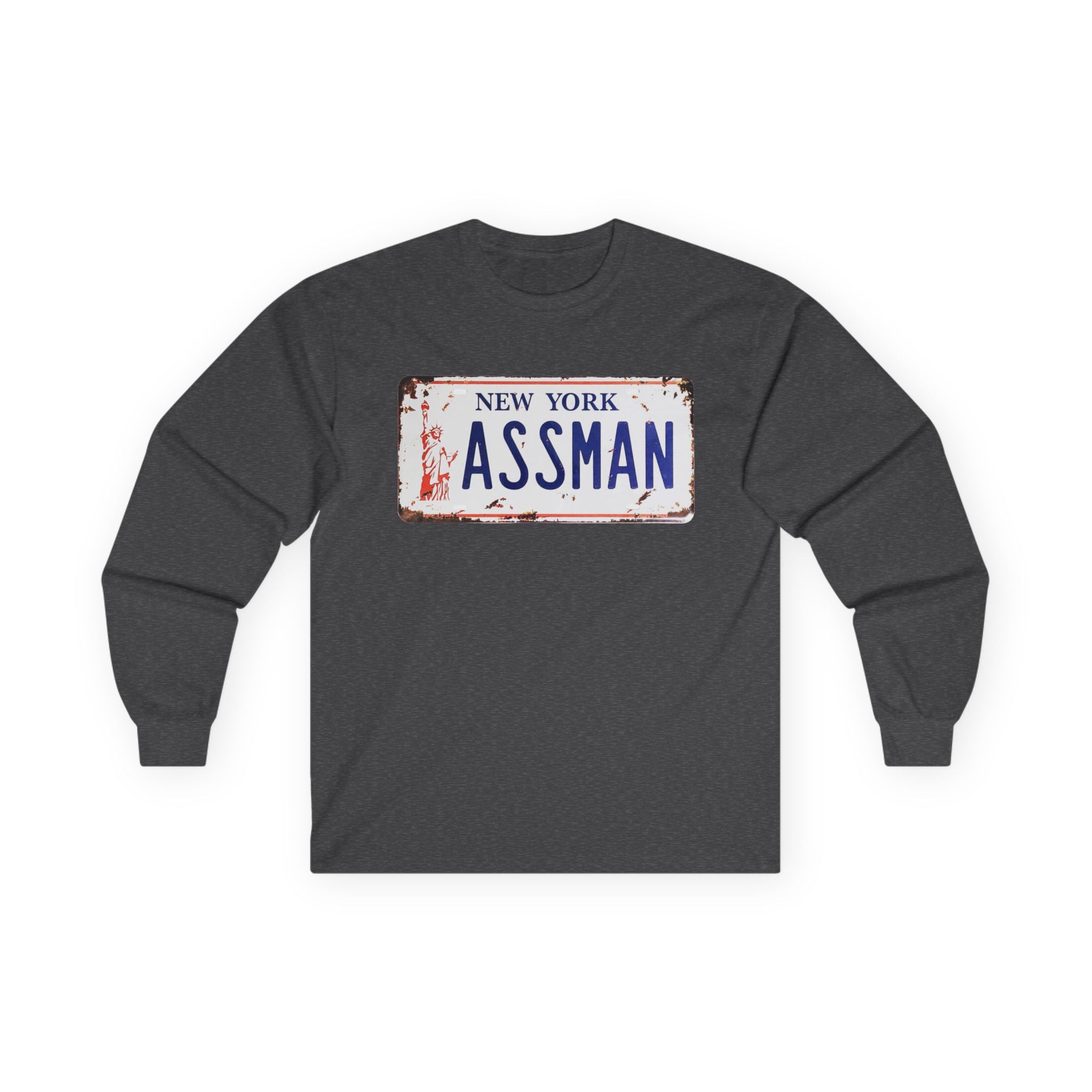 Assman License Plate Long Sleeve Tee — Funny New York Retro Graphic Shirt