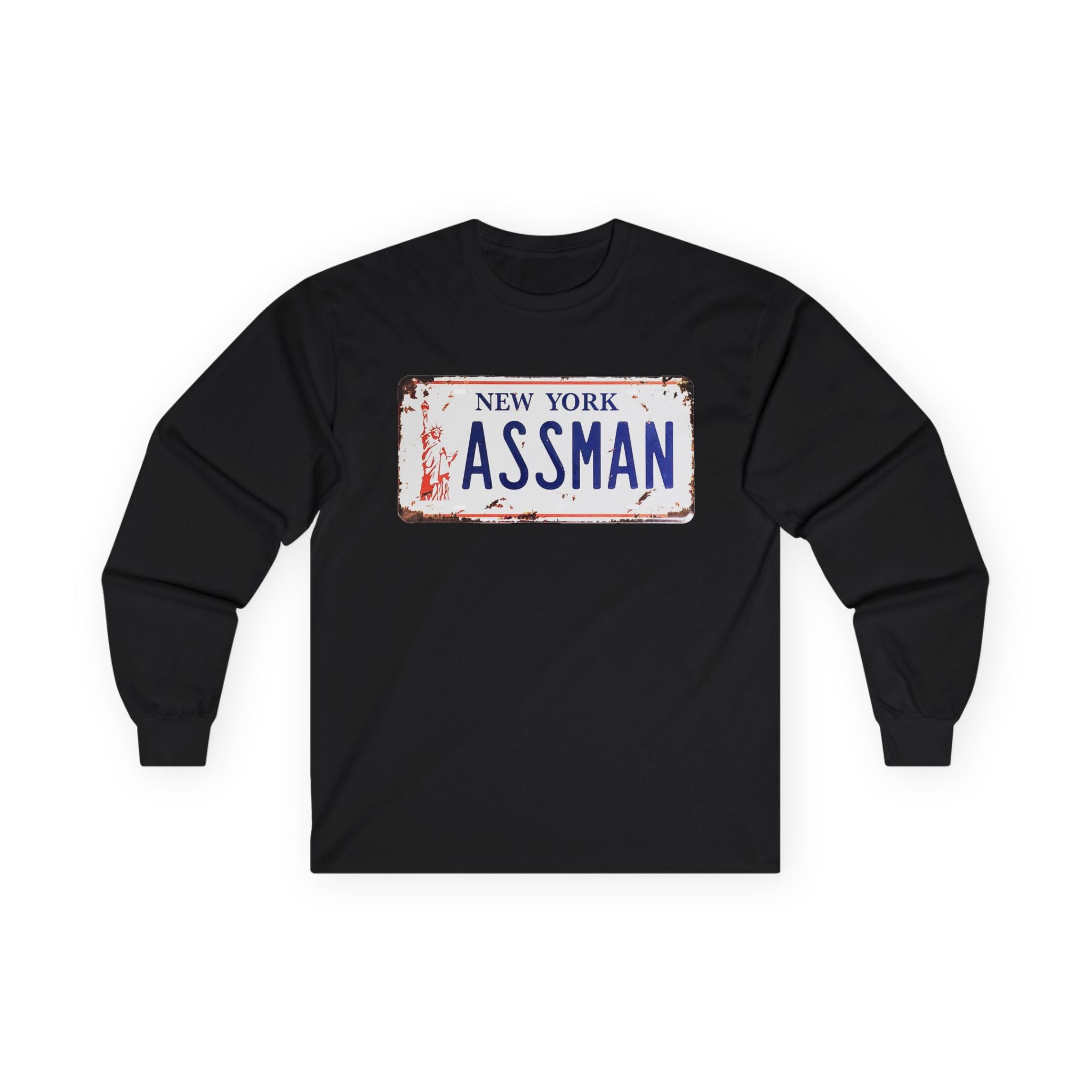 Assman License Plate Long Sleeve Tee — Funny New York Retro Graphic Shirt