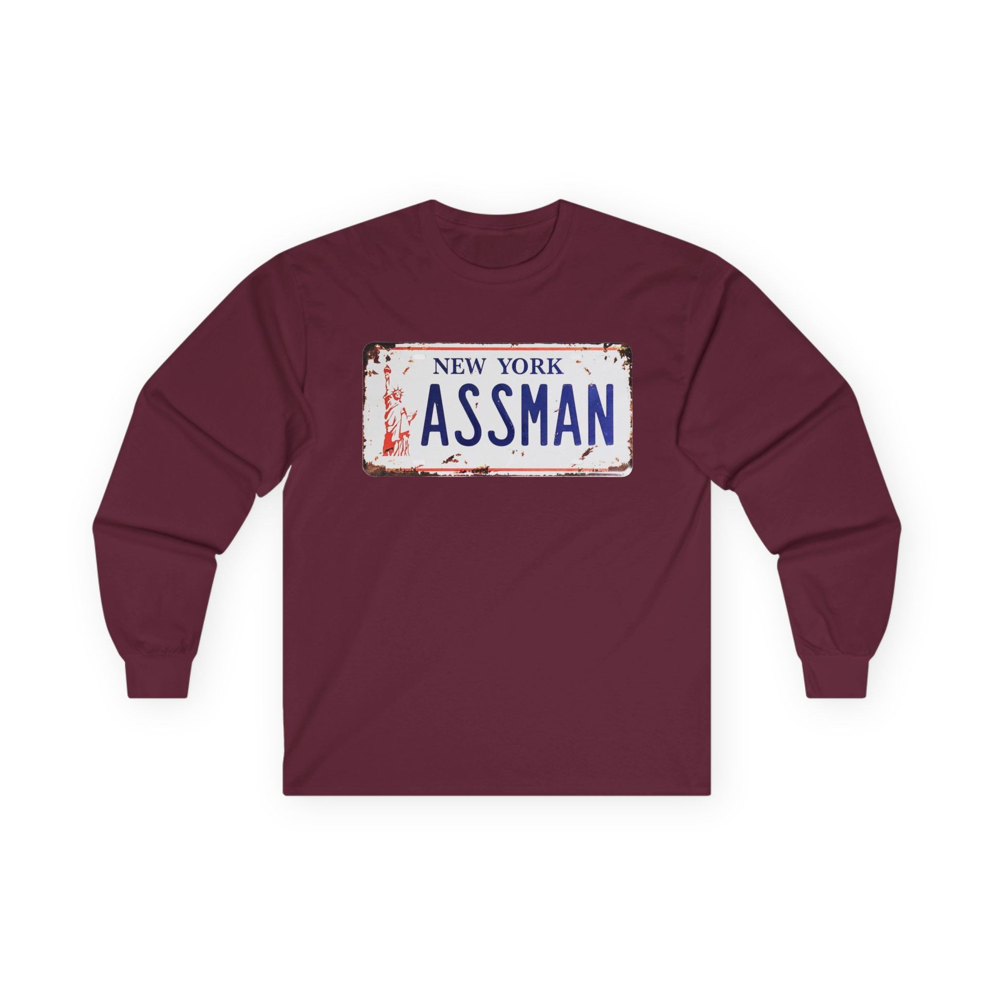 Assman License Plate Long Sleeve Tee — Funny New York Retro Graphic Shirt