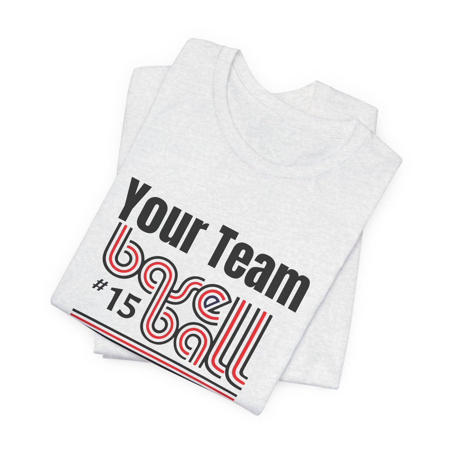 Custom Team-Name Jersey Tee — Red & Black Retro Line Design