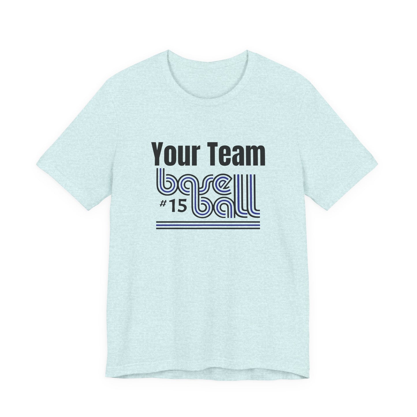 Custom Team-Name Jersey Tee — Blue & Black Retro Line Design