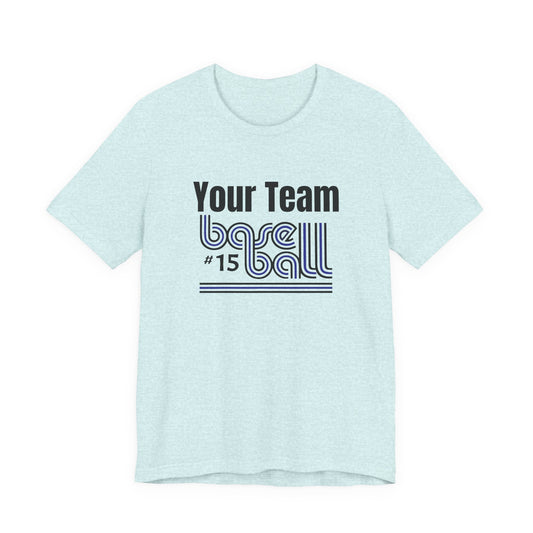 Custom Team-Name Jersey Tee — Blue & Black Retro Line Design