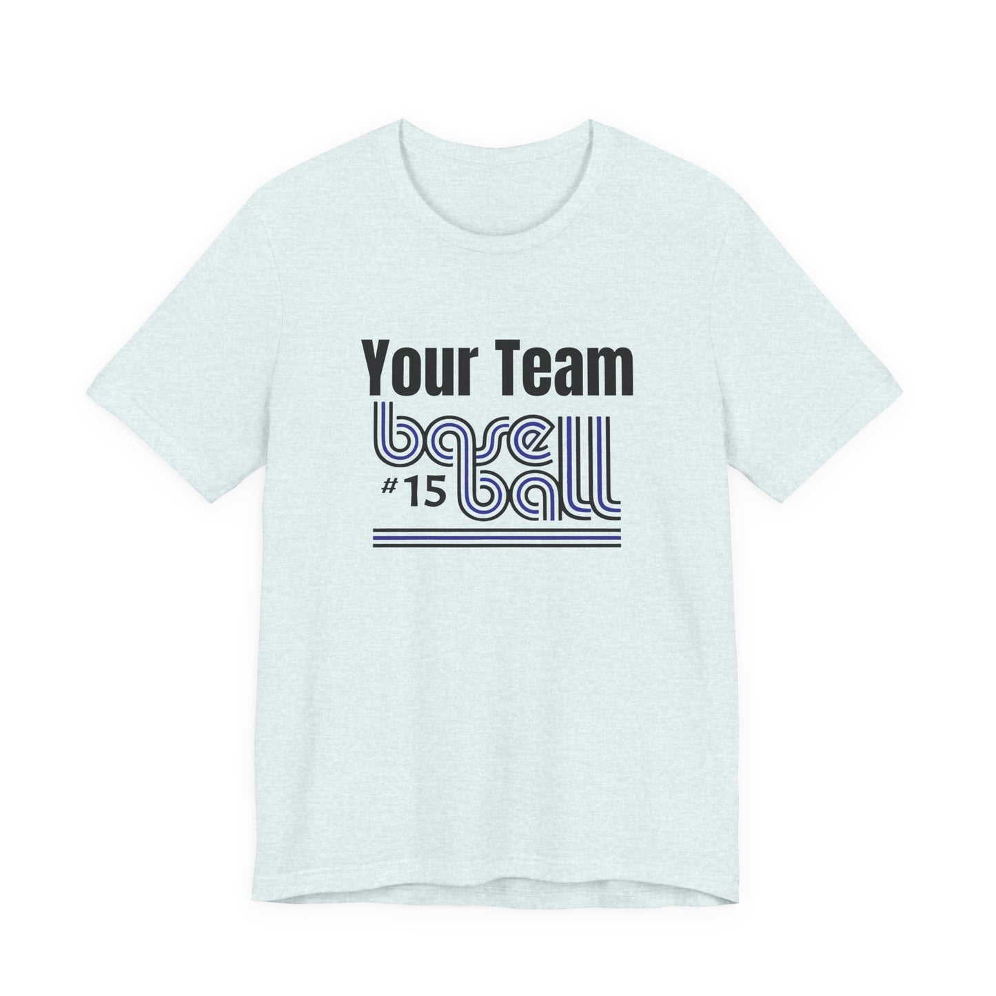 Custom Team-Name Jersey Tee — Blue & Black Retro Line Design