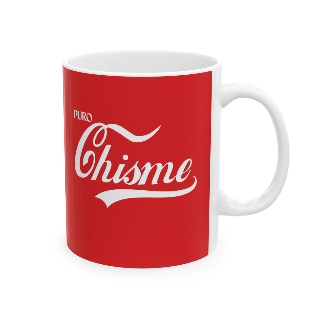 Puro Chisme Red Ceramic Mug — Retro Script Coffee Cup