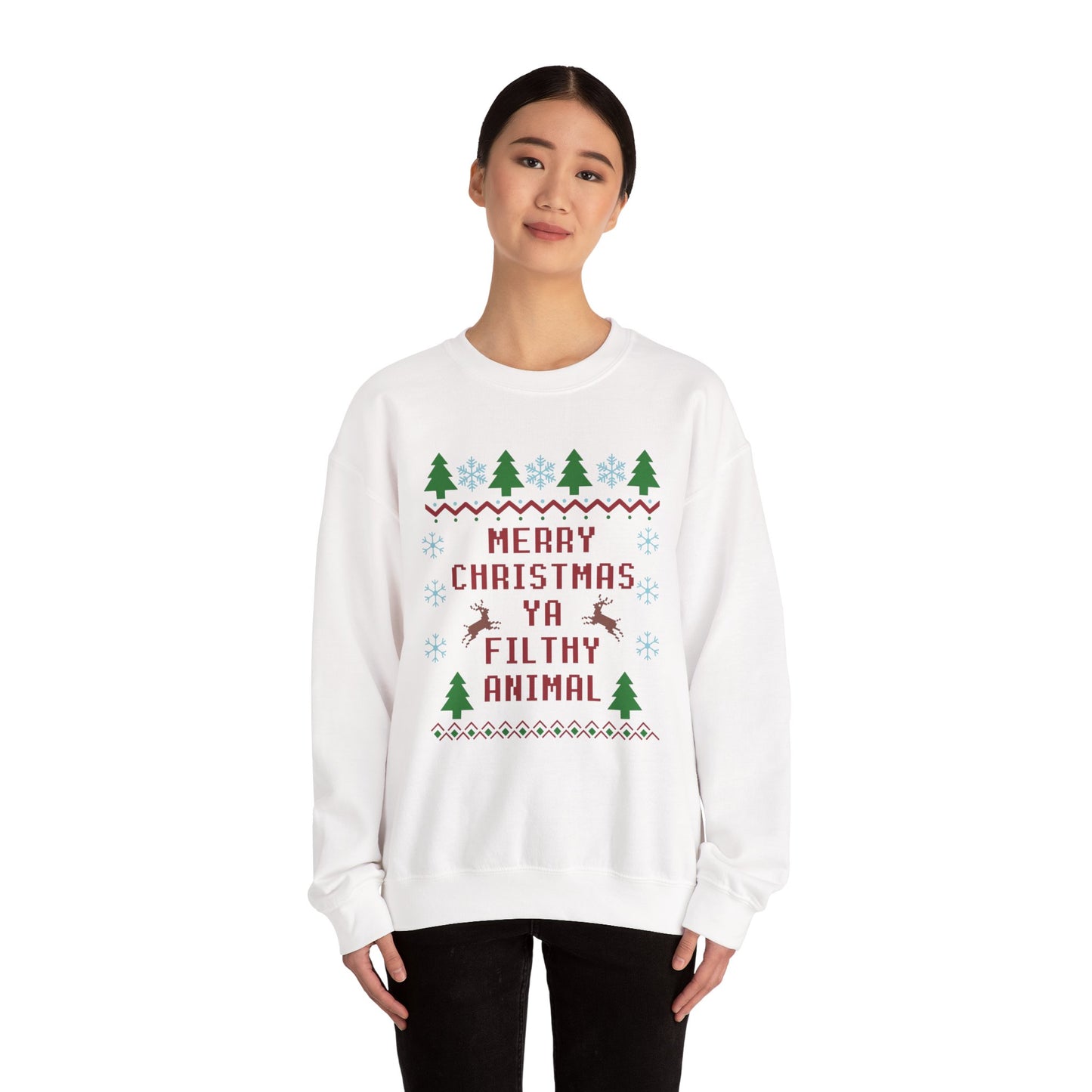 Merry Christmas Ya Filthy Animal Sweatshirt - Ugly Christmas Holiday Crewneck
