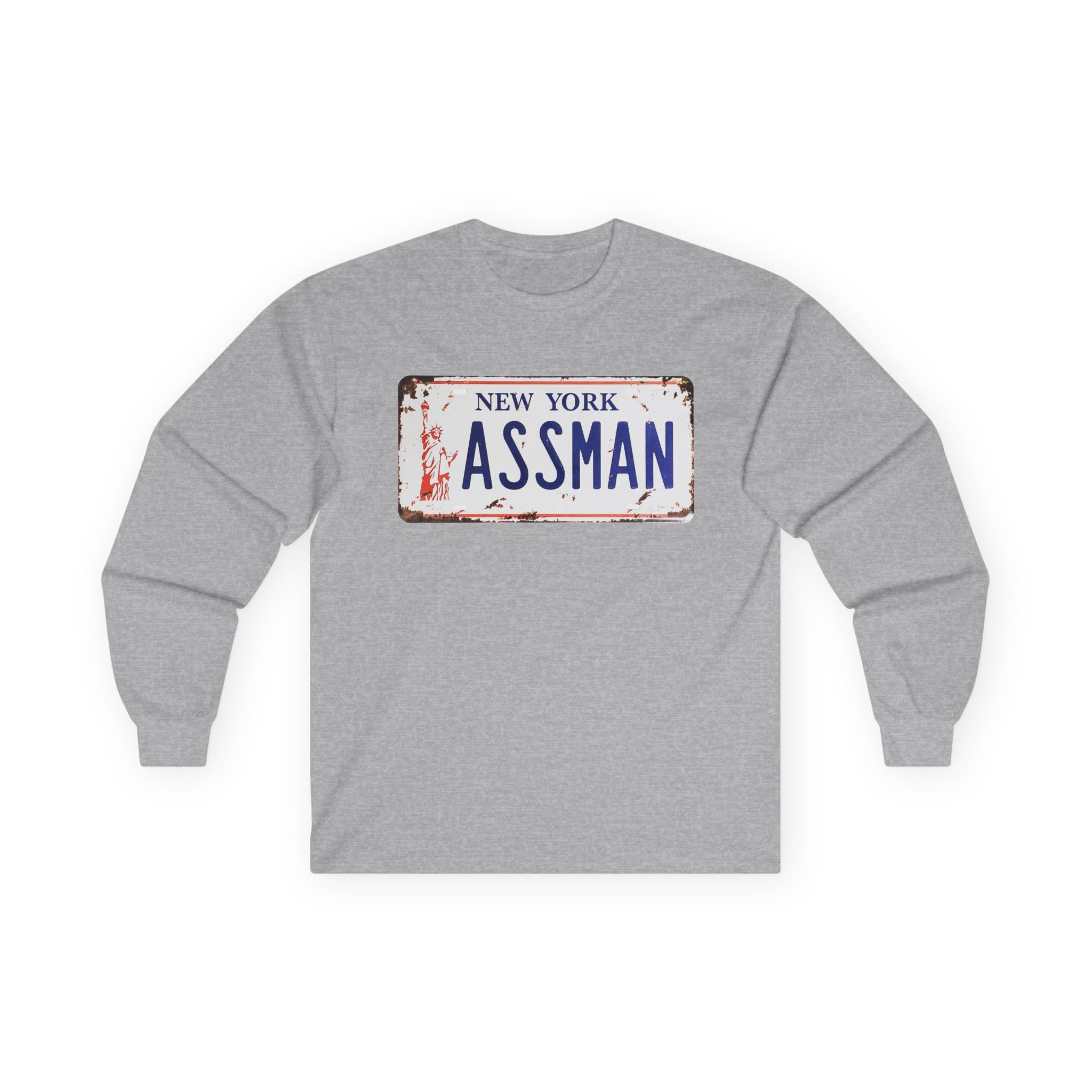 Assman License Plate Long Sleeve Tee — Funny New York Retro Graphic Shirt