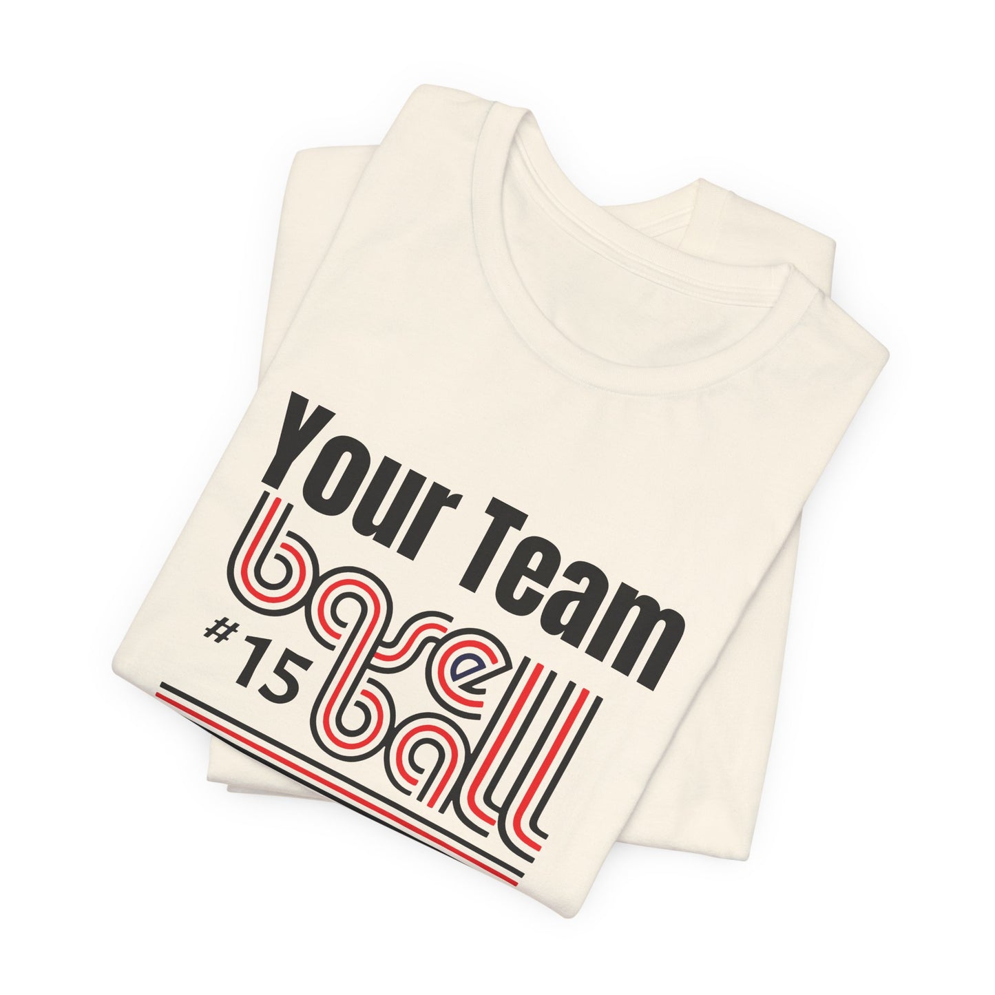 Custom Team-Name Jersey Tee — Red & Black Retro Line Design