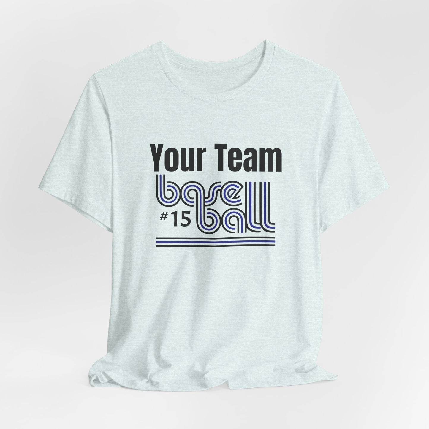 Custom Team-Name Jersey Tee — Blue & Black Retro Line Design