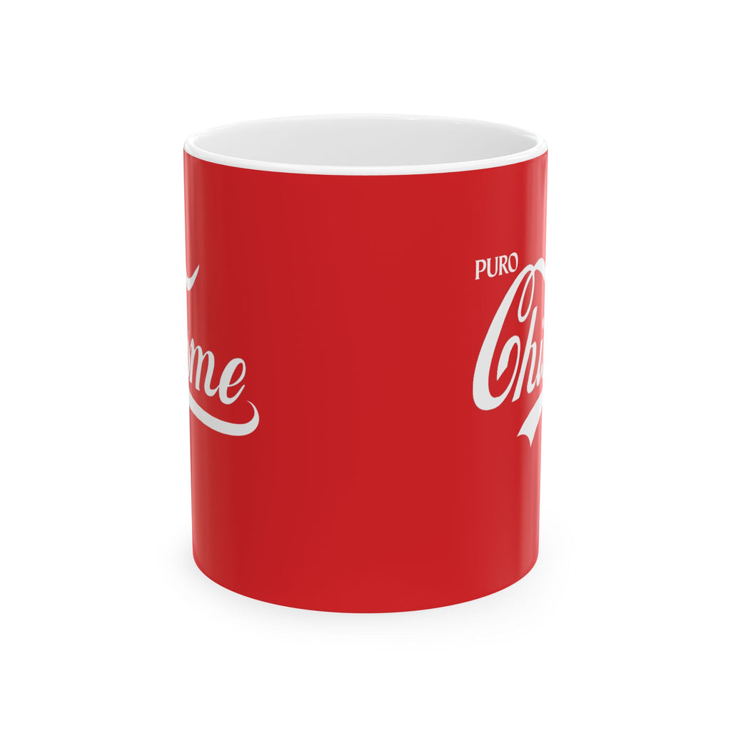 Puro Chisme Red Ceramic Mug — Retro Script Coffee Cup