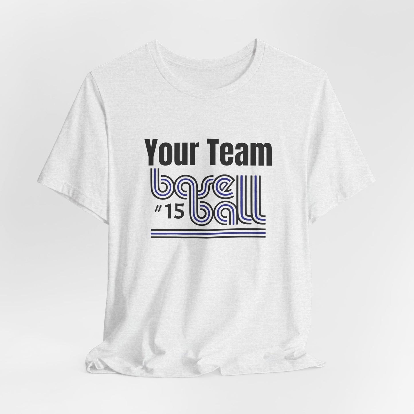 Custom Team-Name Jersey Tee — Blue & Black Retro Line Design