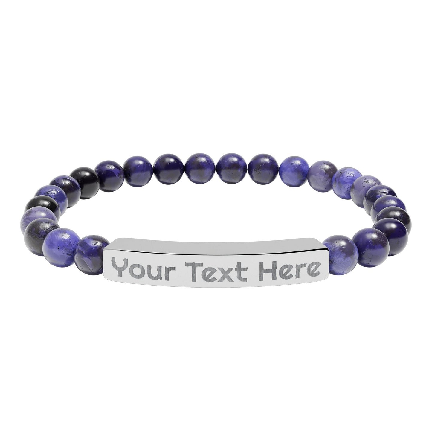 Engravable Natural Stone Bead Bracelet – Personalized