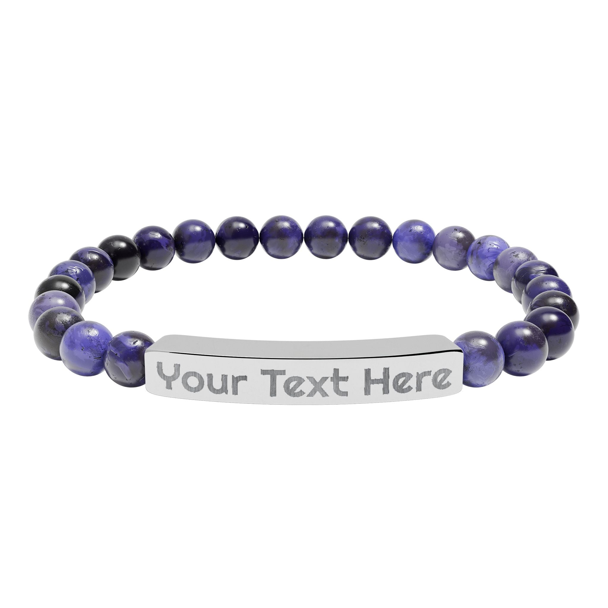Engravable Natural Stone Bead Bracelet – Personalized