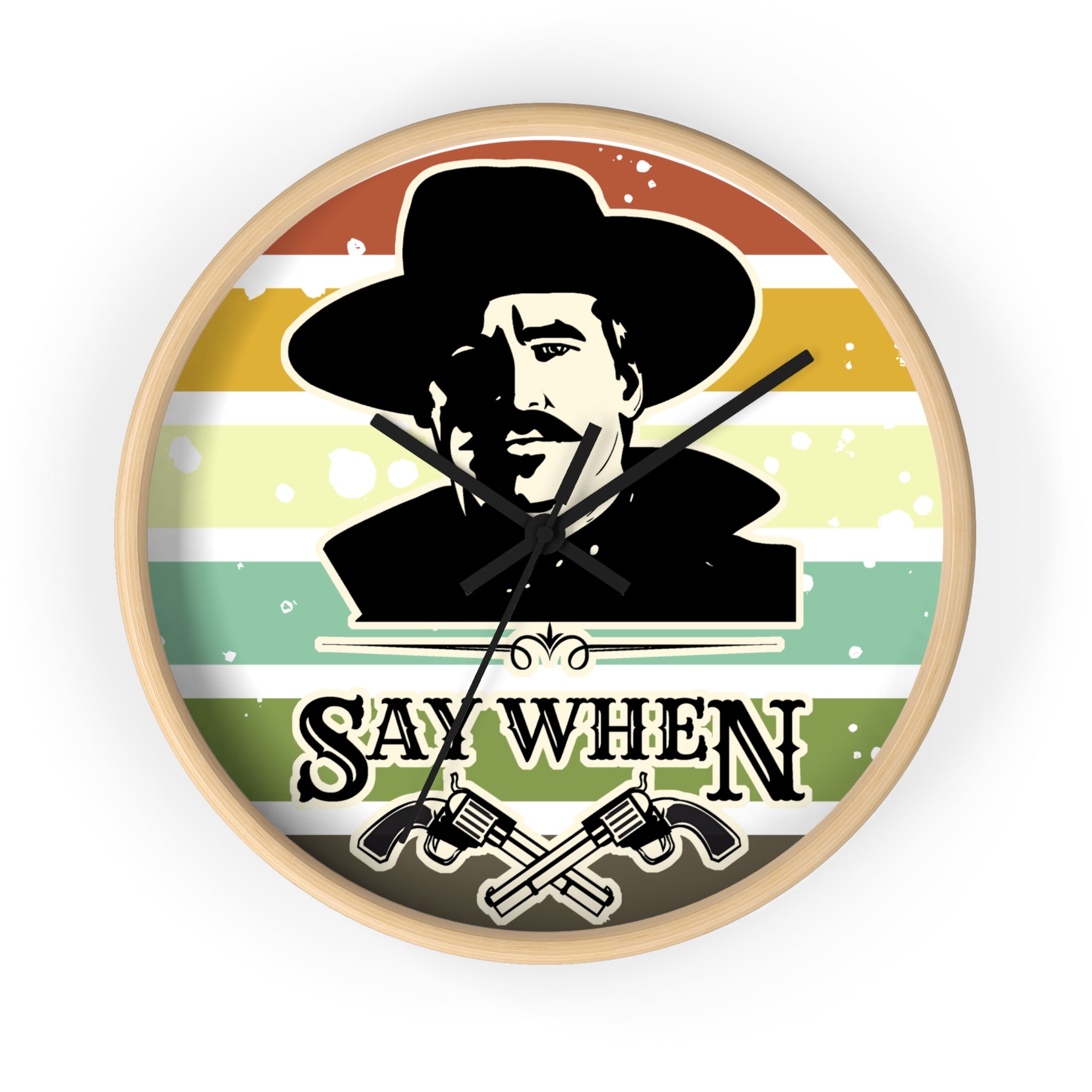 Vintage Western Wall Clock — “Say When” Cowboy Gunfighter Decor