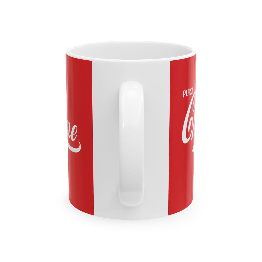 Puro Chisme Red Ceramic Mug — Retro Script Coffee Cup
