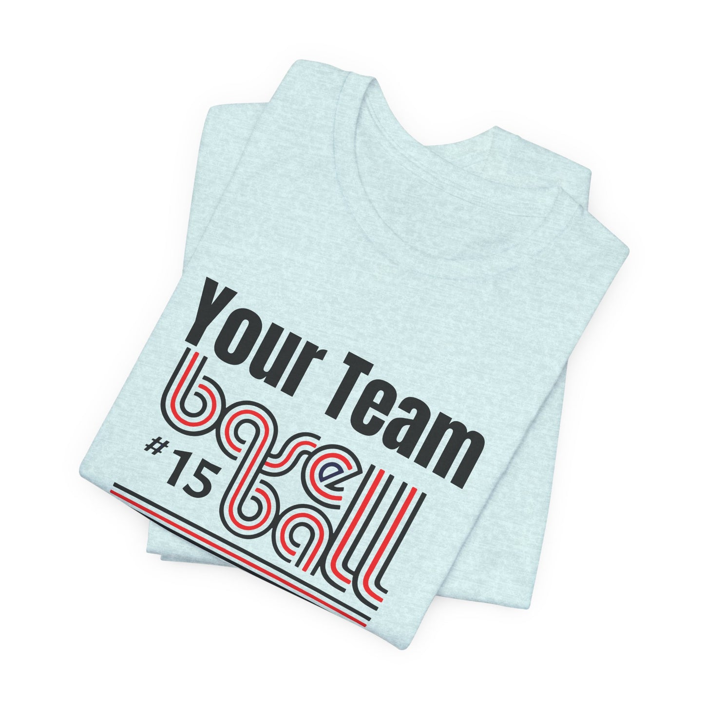 Custom Team-Name Jersey Tee — Red & Black Retro Line Design