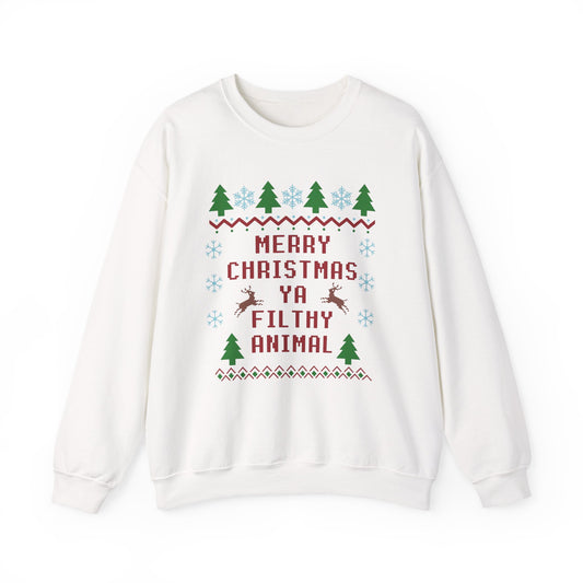 Merry Christmas Ya Filthy Animal Sweatshirt - Ugly Christmas Holiday Crewneck