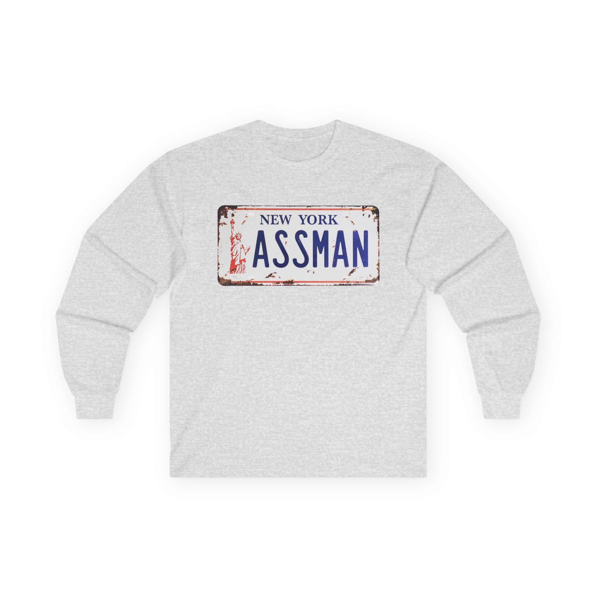 Assman License Plate Long Sleeve Tee — Funny New York Retro Graphic Shirt